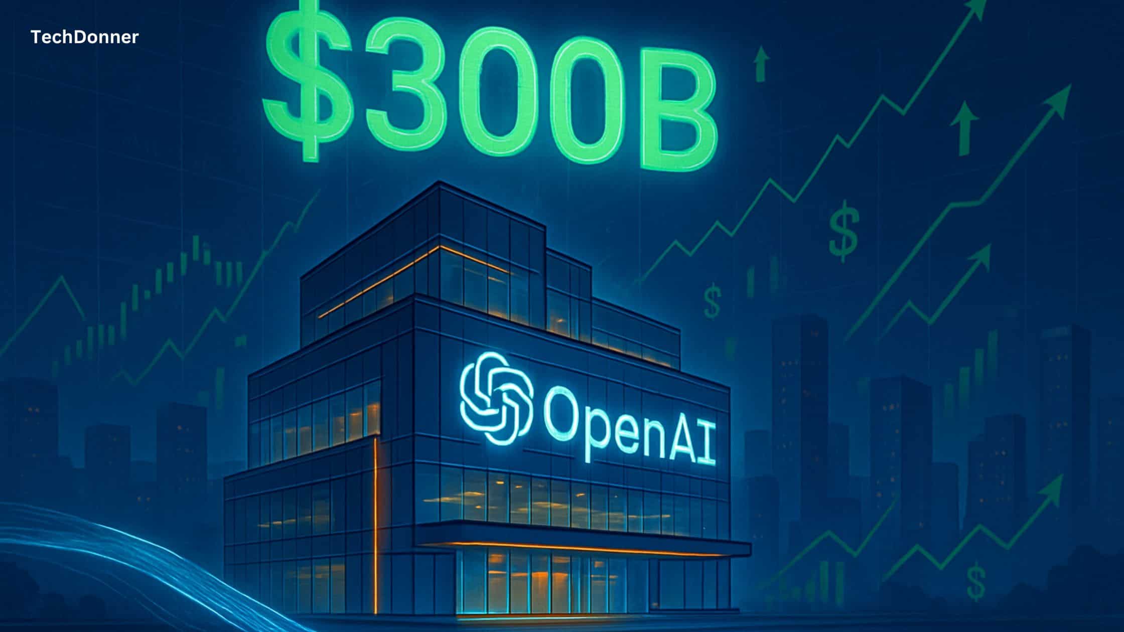 illustration of openai building with 300B valuation